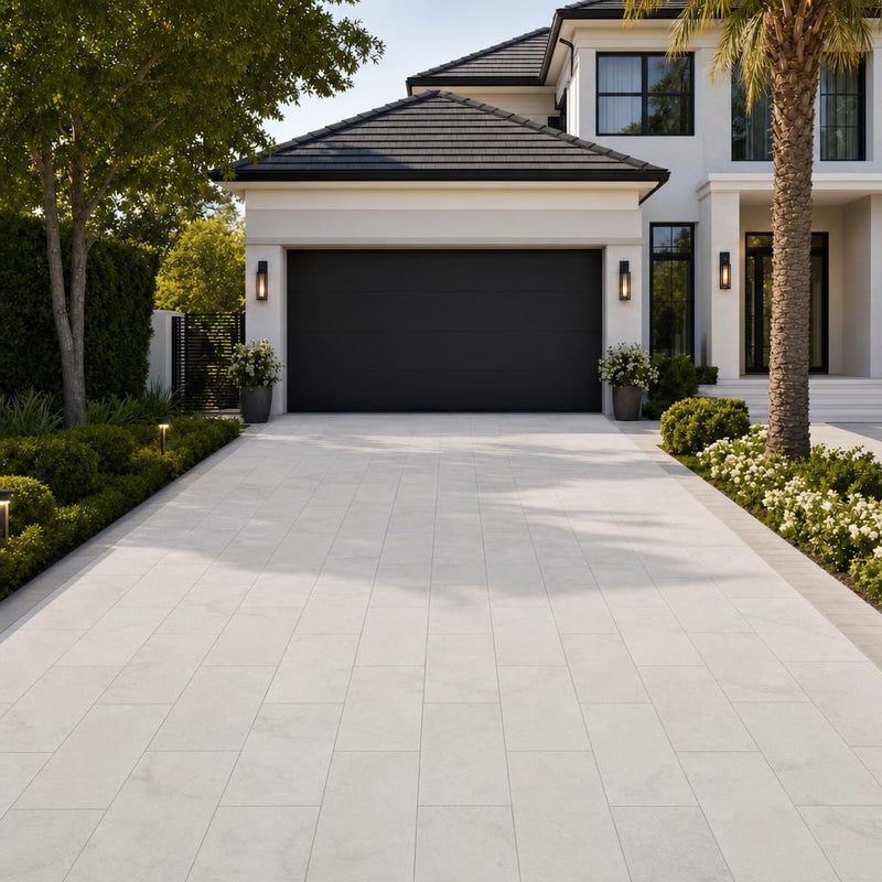 Lusso Carrara 16x24 Sandblasted Marble Paver — Front Yard driveway