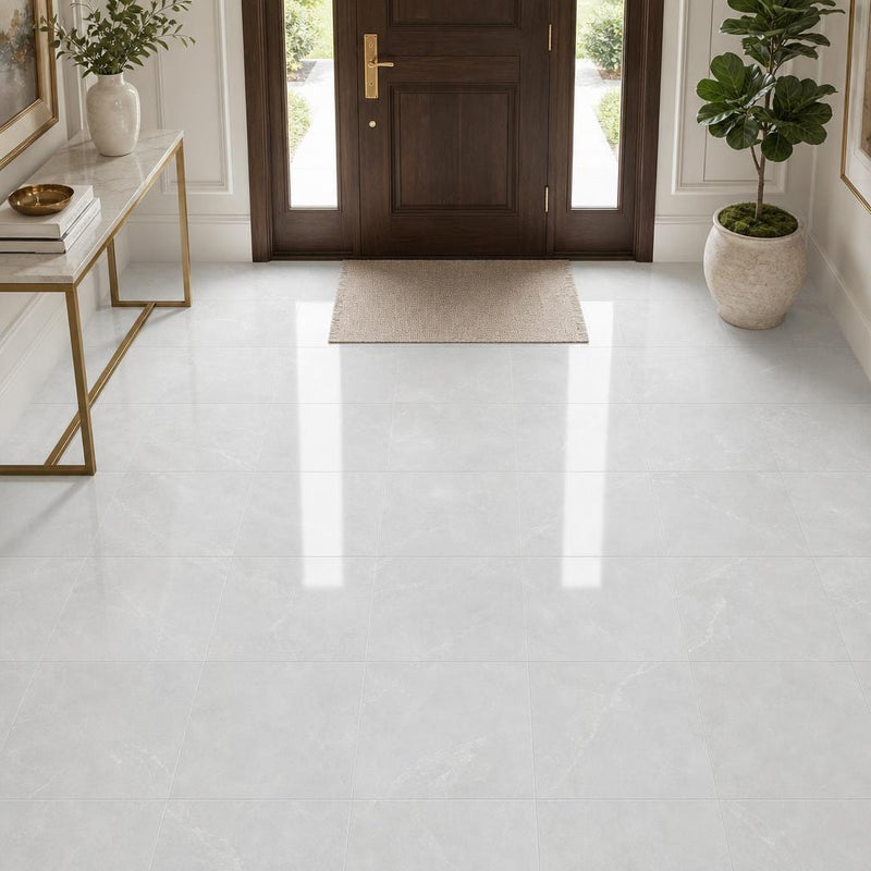 Lusso Carrara 18x18 Polished Marble Tile — Foyer floor