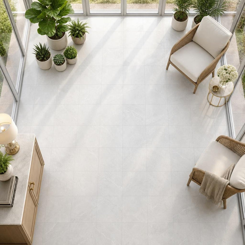 Lusso Carrara 18x18 Polished Marble Tile — Sunroom floor