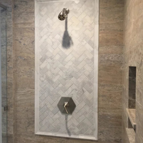 Lusso Carrara 2x4 Polished Beveled Marble Mosaic Tile