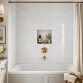 Lusso Carrara 3x6 Tumbled Marble Tile — Bathroom tub surround