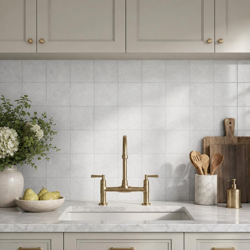 Lusso Carrara 4x4 Tumbled Marble Tile — Kitchen backsplash