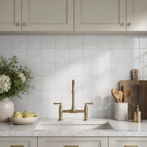 Lusso Carrara 4x4 Tumbled Marble Tile — Kitchen backsplash