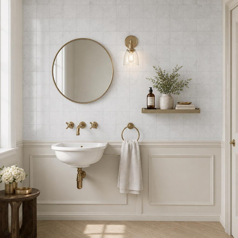 Lusso Carrara 4x4 Tumbled Marble Tile — Powder Room wall