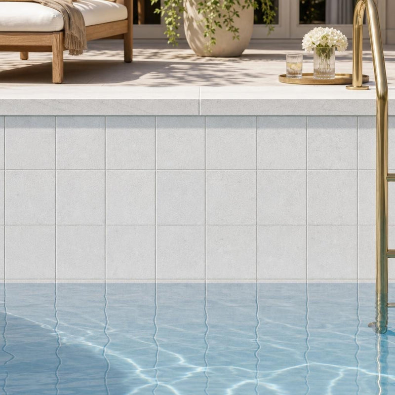 Lusso Carrara 4x4 Tumbled Marble Tile — Swimming Pool waterline