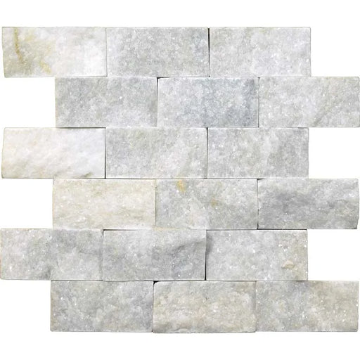 Lusso Carrara 2x4 Split-Face Marble Mosaic Tile