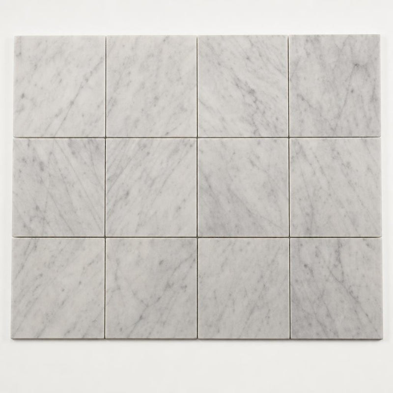 Lusso Carrara 6x6 Tumbled Marble Tile close-up