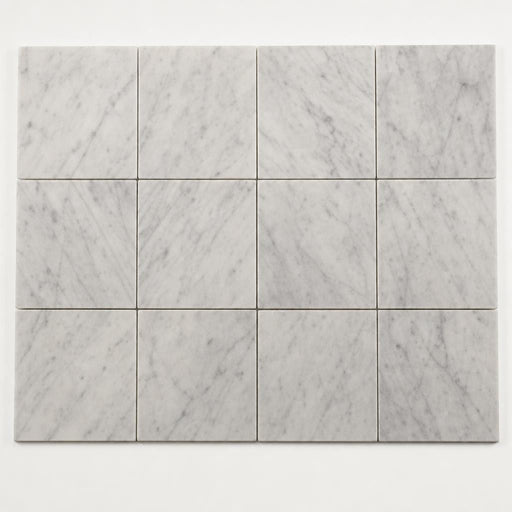 Lusso Carrara 6x6 Tumbled Marble Tile close-up