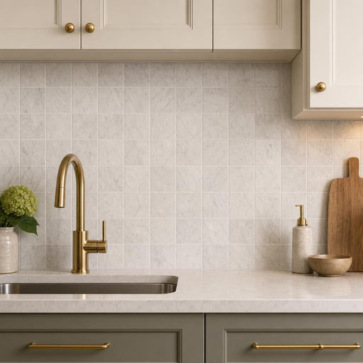 Lusso Carrara 6x6 Tumbled Marble Tile — Kitchen backsplash