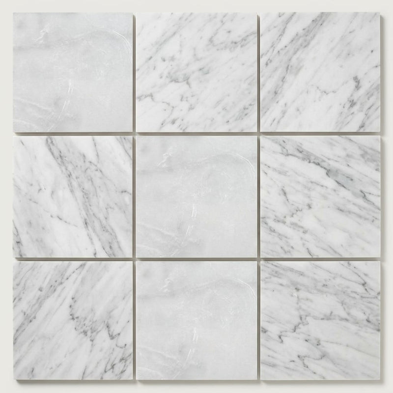 Lusso Carrara Marble Tile 12x12 Polished close-up