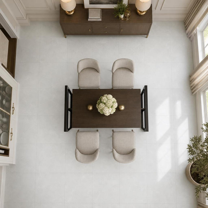Lusso Carrara Marble Tile 24x24 Honed — Dining Room floor