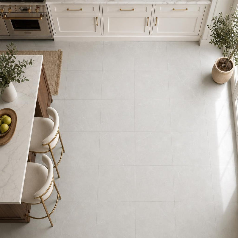 Lusso Carrara Marble Tile 24x24 Honed — Kitchen floor