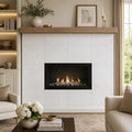 Lusso Carrara Marble Tile 24x24 Honed — Living Room fireplace surround