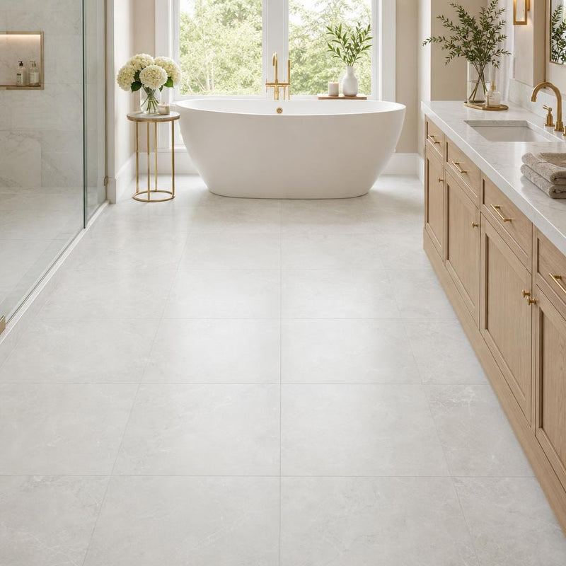 Lusso Carrara Marble Tile 24x24 Honed — Primary Bath floor