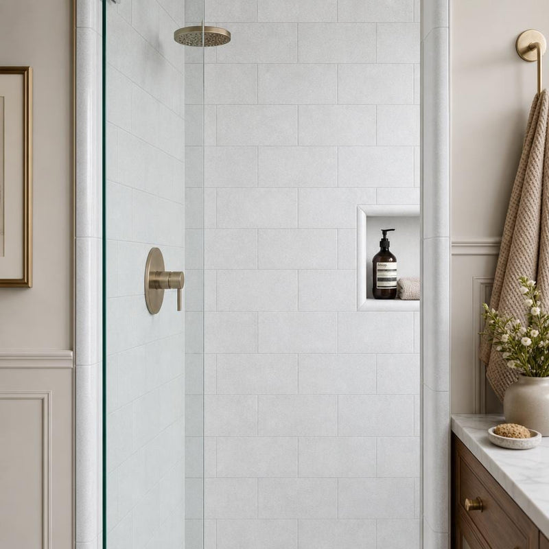 Lusso Carrara Marble Tile 6x12 Polished — Bathroom shower wall edge