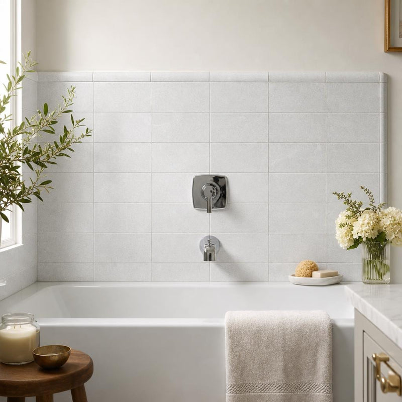 Lusso Carrara Marble Tile 6x12 Polished — Bathroom tub surround edge