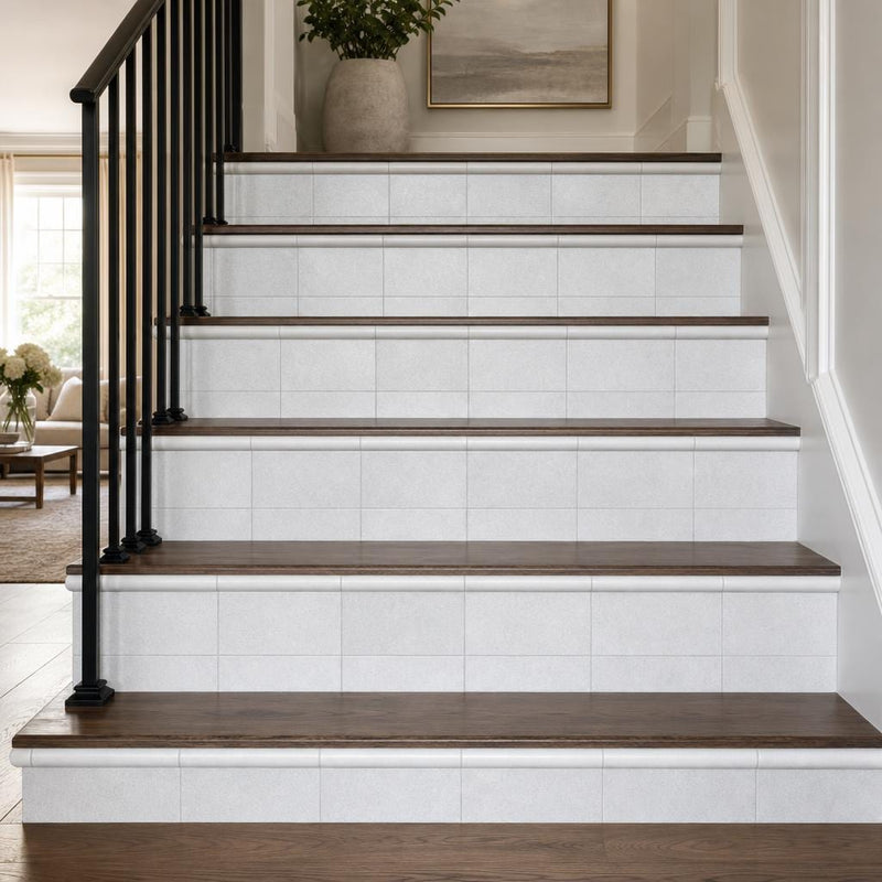 Lusso Carrara Marble Tile 6x12 Polished — Stairway stair riser edge