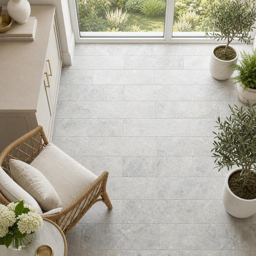 Lusso Carrara Split Combo 6x24 Split-Face Marble LedPanel tile — Sunroom floor