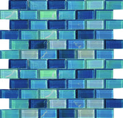 Lux AquaBlueShimmer 1x2 Glass Mosaic Tile