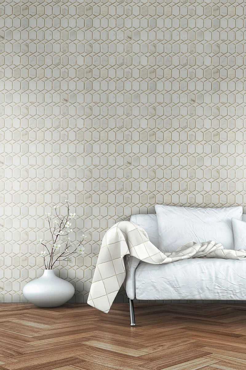 Luxor Royal Link Gold Pattern 0.31 Inch Glass Stone Blend Metal Mosaic Tile