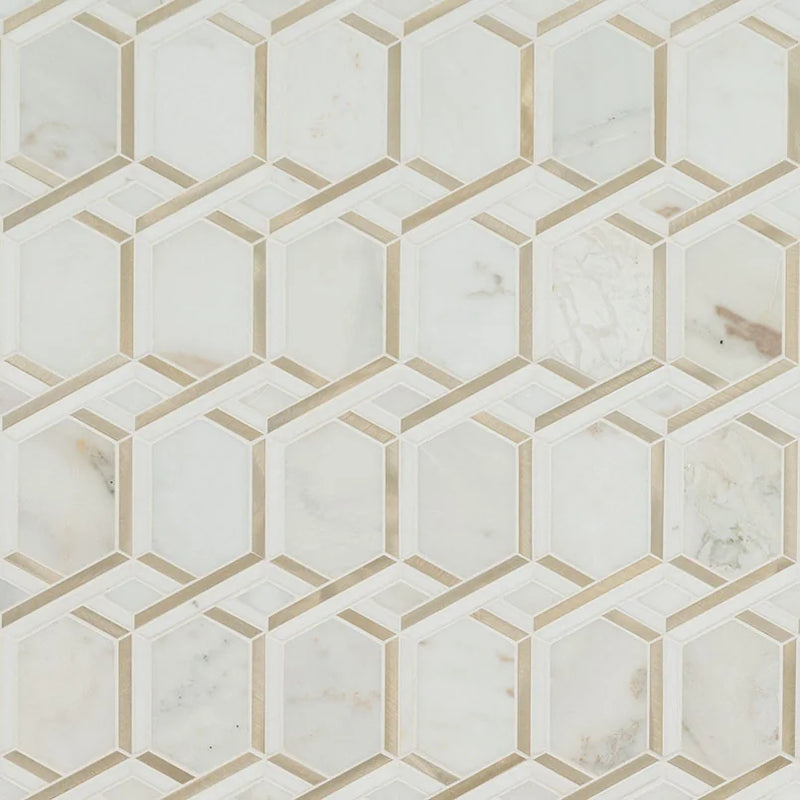 Luxor Royal Link Gold Pattern 0.31 Inch Glass Stone Blend Metal Mosaic Tile