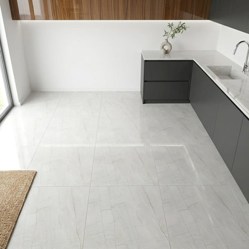 Luxury Swing Blanco Polished 48x48 Porcelain Tile — Kitchen floor