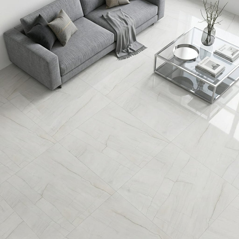 Luxury Swing Blanco Polished 48x48 Porcelain Tile — Living Room floor