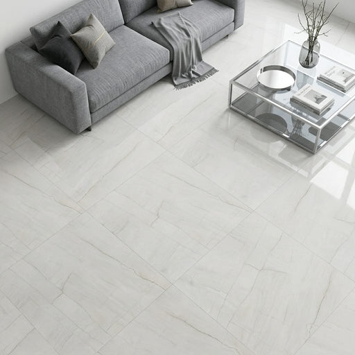 Luxury Swing Blanco Polished 48x48 Porcelain Tile — Living Room floor