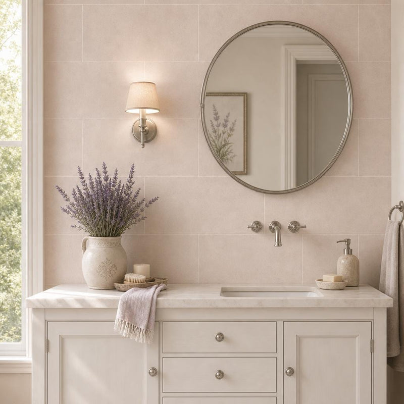 Lymra 12x24 Honed Limestone Tile — Bathroom vanity wall