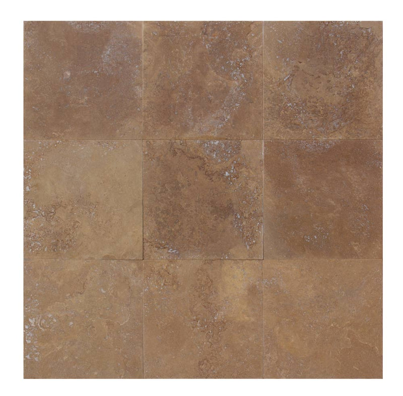 Close-up of Noce Toros Travertine Light /Noce 12 x 12 Mesh Mosaic, in Noce tones.