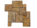 Close-up of Autumn Leaves Scabos Travertine Tumbled Mini Mosaic, in Autumn tones.