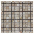 Close-up of Silver Travertine Tumbled 1 x 1 Square Mosaic, in Silver tones.