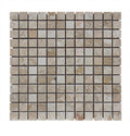 Close-up of Silver Travertine Tumbled 1 x 1 Square Mosaic, in Silver tones.