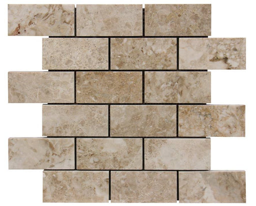 Close-up of Silver Travertine Wavy 2 x 4 Mosaic, in Silver tones.