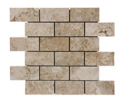 Close-up of Silver Travertine Wavy 2 x 4 Mosaic, in Silver tones.