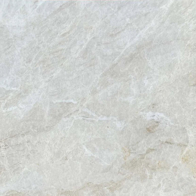 Madreperla polished quartzite slab with a pale pearl-gray surface and subtle natural veining.