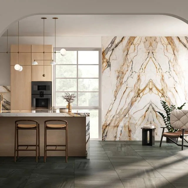 Magnifica Encore Calacatta Antique 12mm Polished Bookmatch Porcelain Slab