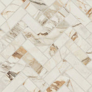 Magnifica Era Luxury Calacatta Borghini 1x4 Herringbone 12x12 Satin Glass Mosaic