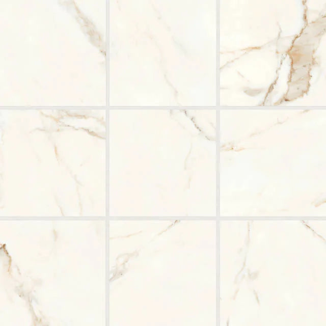 Magnifica ERA Calacatta Oro 12x12 8mm 4x4 Honed Porcelain Mosaic