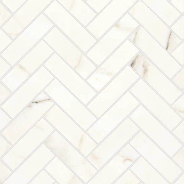 Magnifica ERA Calacatta Oro 12x12 Herringbone Honed Porcelain Mosaic Tile