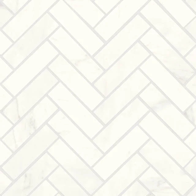 Magnifica ERA Luxe White 8mm 1x4 Herringbone Honed 12x12 Glass Mosaic