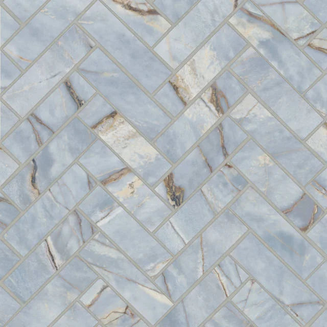 Magnifica Era Luxury Deep River 1x4 Herringbone 12x12 Satin Porcelain Mosaic