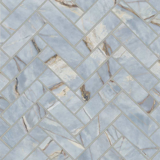 Magnifica Era Luxury Deep River 1x4 Herringbone 12x12 Satin Porcelain Mosaic