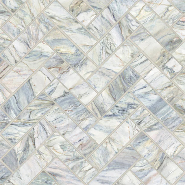 Magnifica Era Luxury Fusion 1x4 Herringbone Satin 12x12 Glass Mosaic