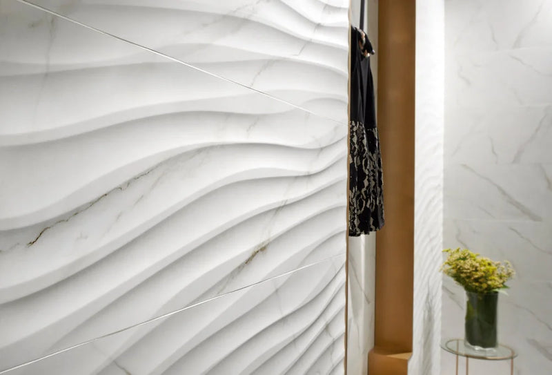 Marbleous Silk Calacatta 16x48 Rectangular Silk Ceramic Marble Look Wall Tile