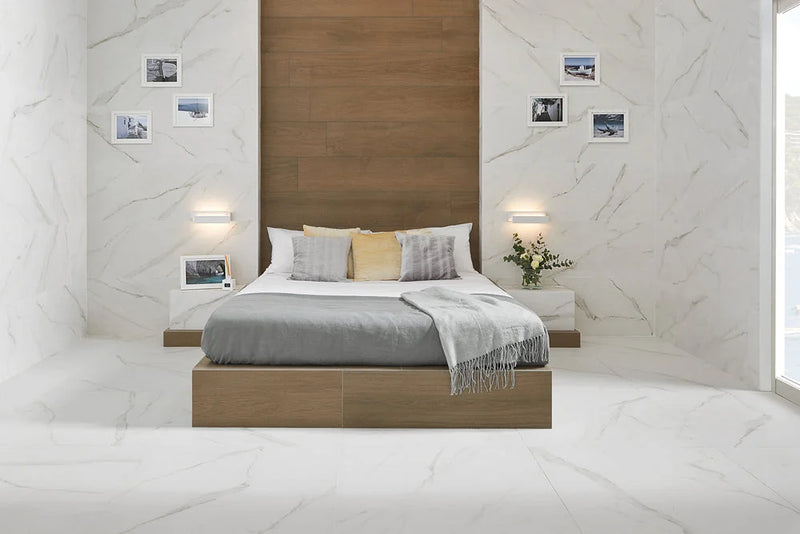 Marbleous Silk Calacatta 16x48 Rectangular Silk Ceramic Marble Look Wall Tile