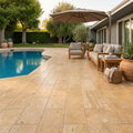 Marigold 12x24 Pool Coping 5cm Travertine Paver — Backyard pool deck