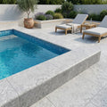Marine Fantasy 12x24 Tumbled Marble Single Bullnose Pool Coping — Swimming Pool pool edge drop-face coping
