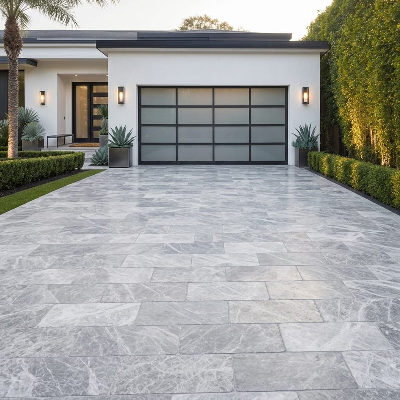 Marine Fantasy Marble Paver 12x24 Tumbled 2 inch — Front Yard driveway