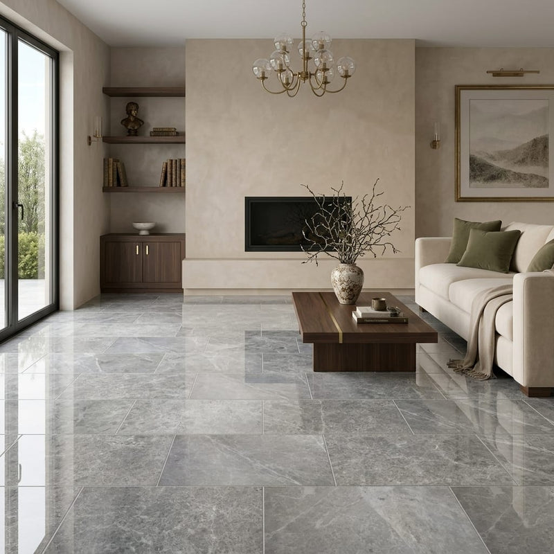 Marine Fantasy Marble Tile 12x24 Polished — Living Room floor